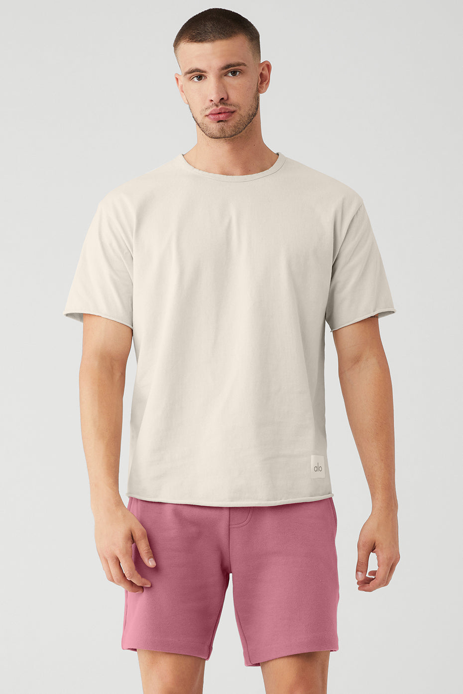 Beige Men's Alo Yoga Society Crewneck Tee Short Sleeve | VQS-479203