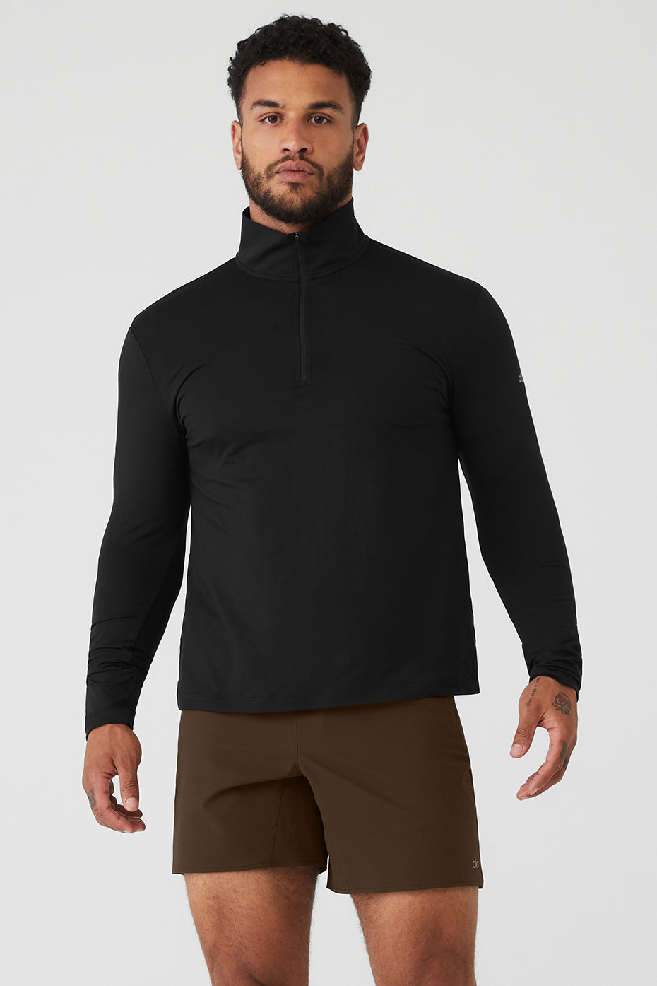 Black Men's Alo Yoga Conquer 1/4 Zip Reform Long Sleeve | DPM-078562