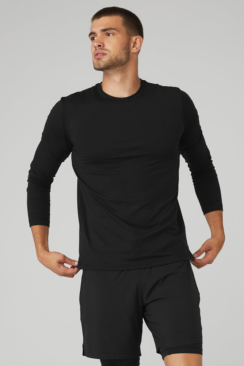 Black Men's Alo Yoga Conquer Reform Crewneck Long Sleeve | OEJ-309462