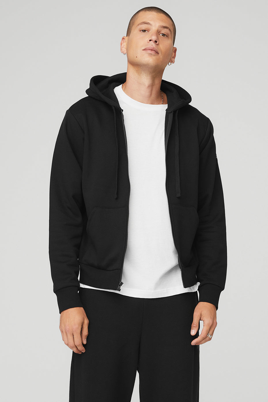 Black Men's Alo Yoga Everyday Full Zip Hoodie | WDX-260817