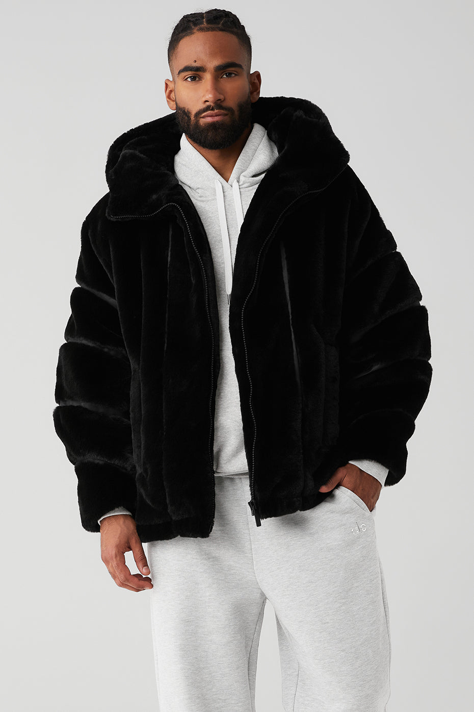 Black Men's Alo Yoga Knock Out Faux Fur Jackets | TJI-132576