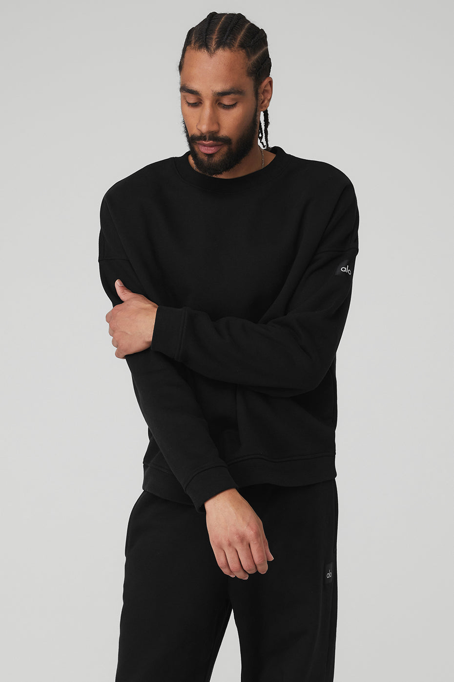 Black Men's Alo Yoga Renown Heavy Weight Crew Neck Pullover Sweatshirts | RLS-721460