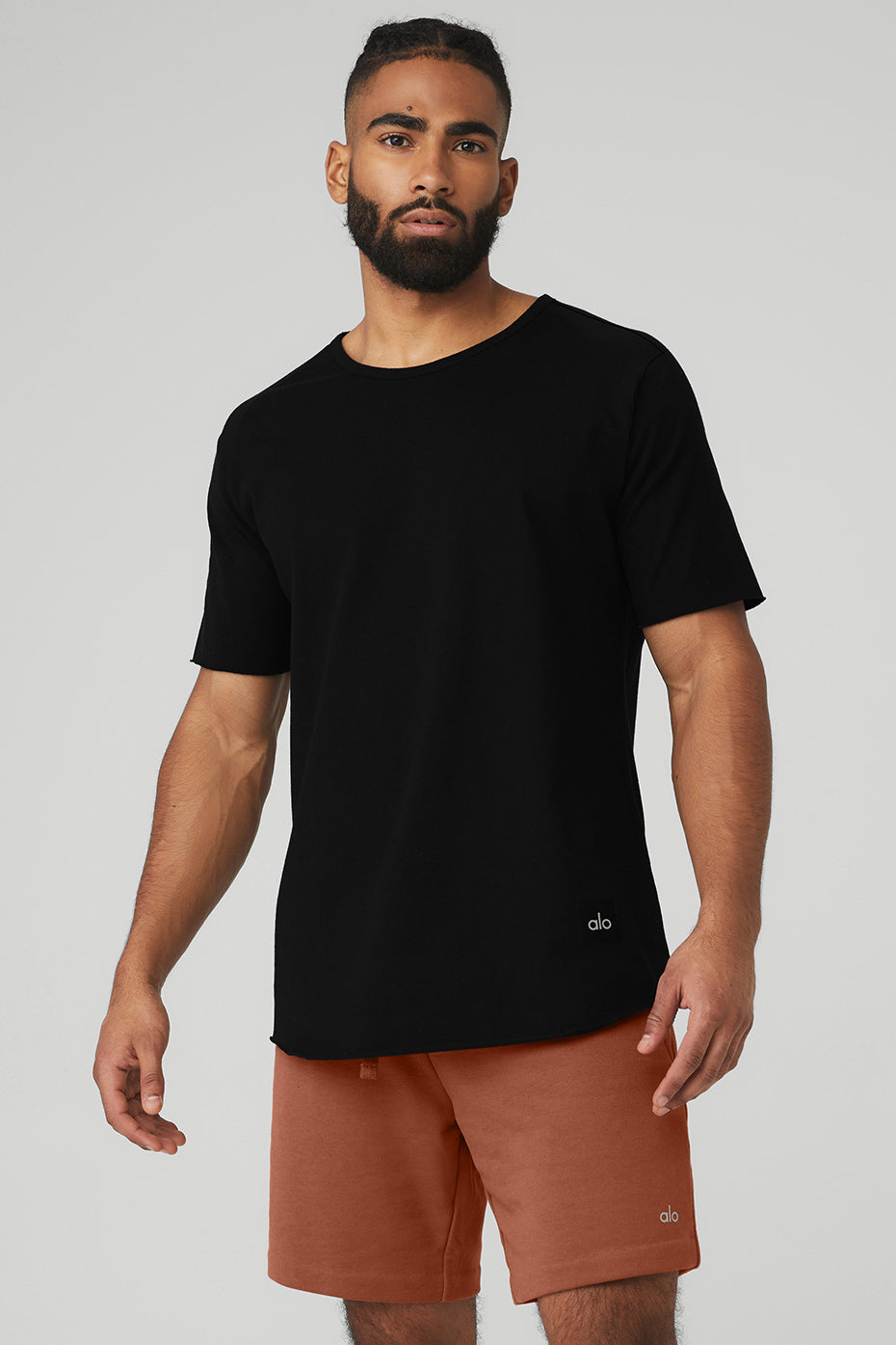 Black Men's Alo Yoga Society Crewneck Tee Short Sleeve | XFI-503128