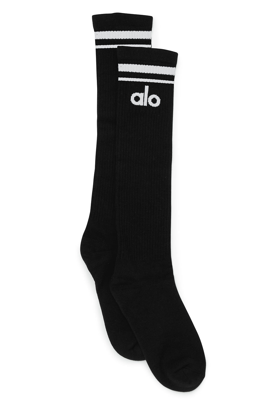 Black / White Women's Alo Yoga Knee-High Throwback Socks | DEH-564302