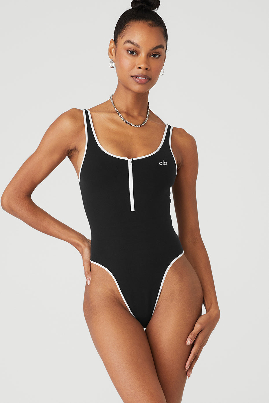 Black / White Women's Alo Yoga Supernova Bodysuit | WIT-467395