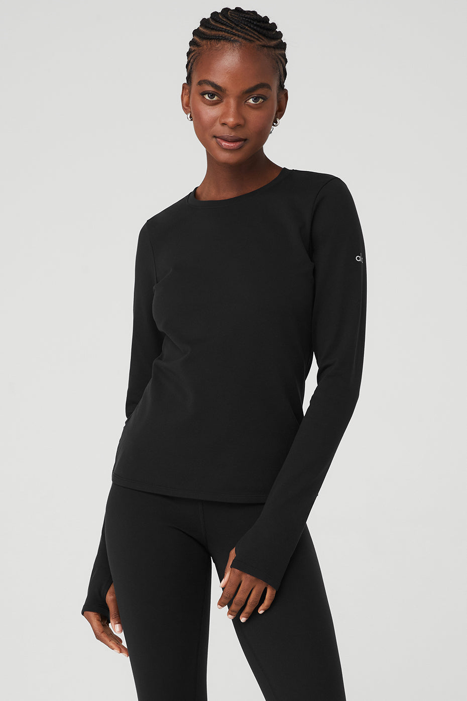 Black Women's Alo Yoga Airbrush Winter Warm Nocturne Long Sleeve | DXU-568243