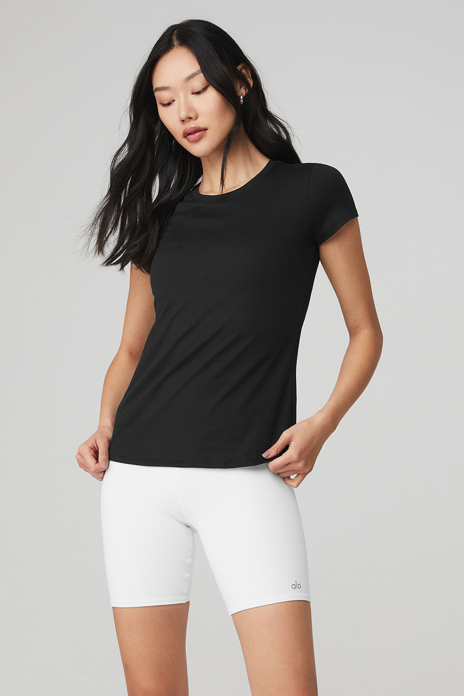 Black Women's Alo Yoga Alosoft Finesse Tee Short Sleeve | BXN-381924