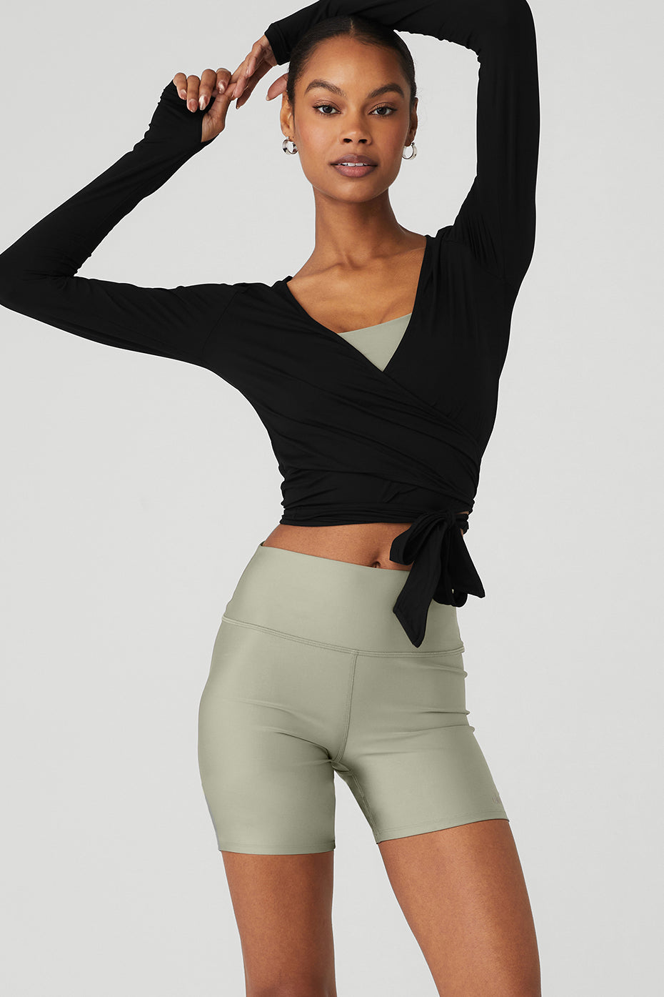 Black Women's Alo Yoga Cropped Escalate Wrap Long Sleeve | JOM-247610