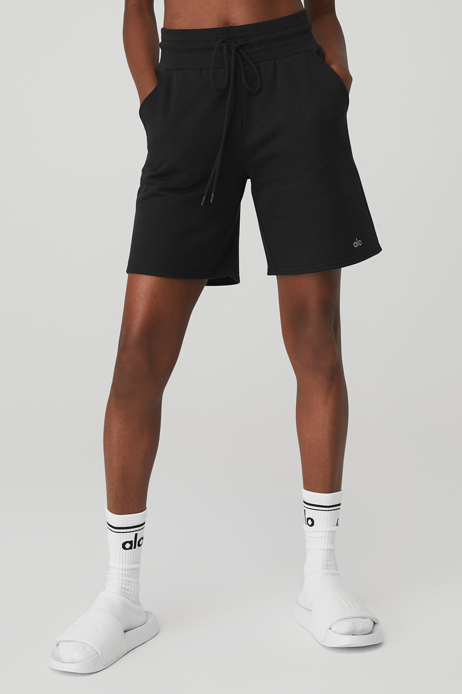 Black Women's Alo Yoga High-Waist Easy Sweat Shorts | WUI-271836