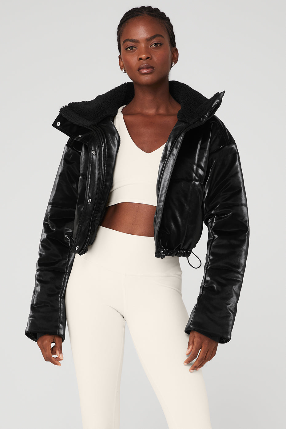 Black Women's Alo Yoga Orion Cropped Puffer Jackets | UDL-918473