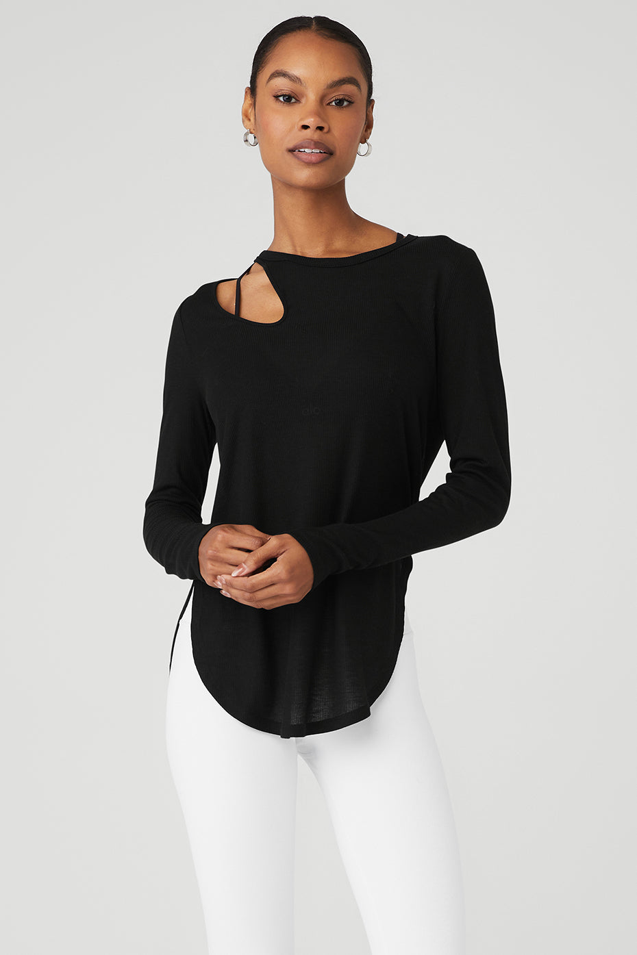 Black Women's Alo Yoga Ribbed Peak Long Sleeve | MRC-684139