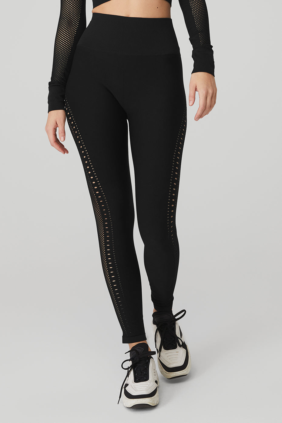 Black Women's Alo Yoga Seamless High-Waist 7/8 Open Air Leggings | IXL-738245