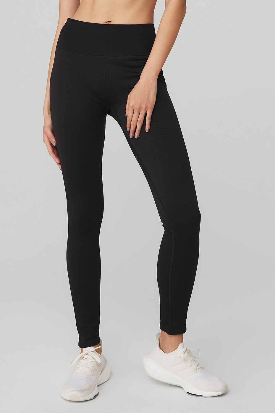 Black Women's Alo Yoga Seamless High-Waist Ribbed Leggings | YOJ-830749