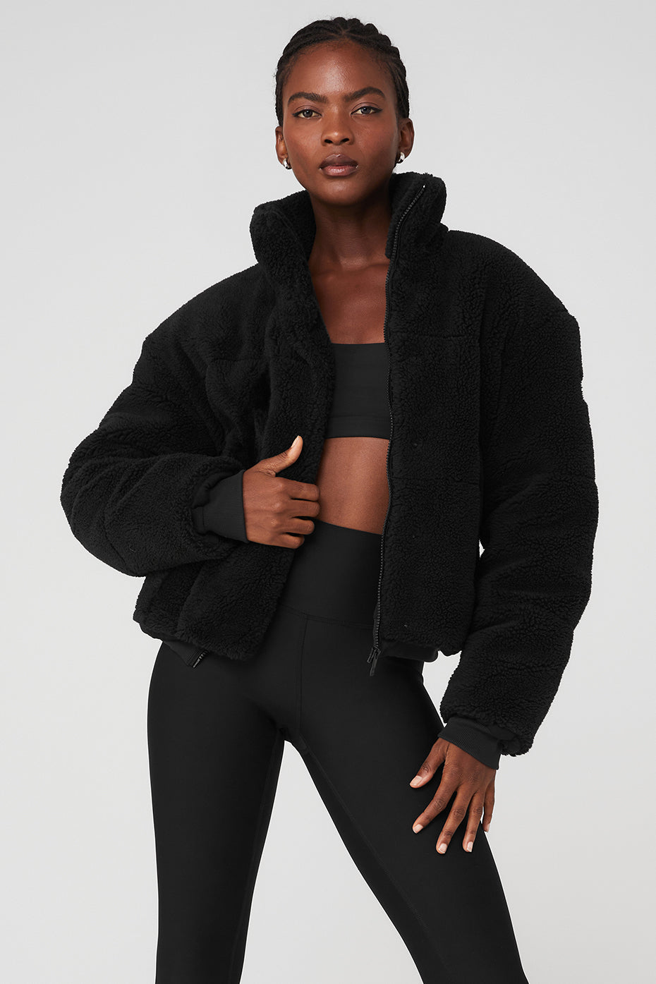 Black Women's Alo Yoga Sherpa Snow Angel Puffer Jackets | UMZ-397506