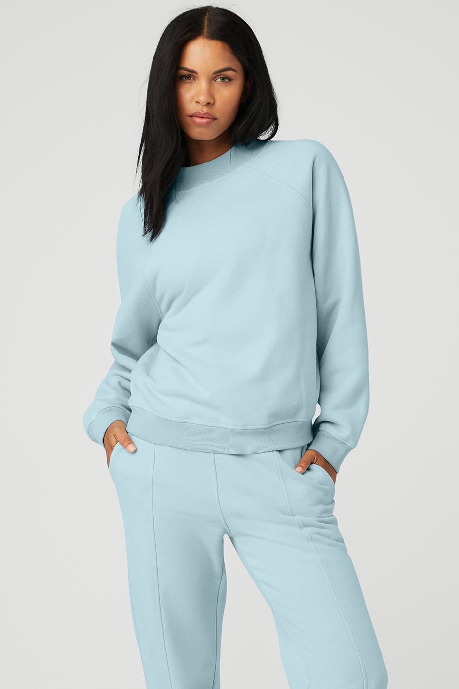 Blue Women's Alo Yoga Heavy Weight Free Time Crew Neck Pullover Sweatshirts | WKT-478253