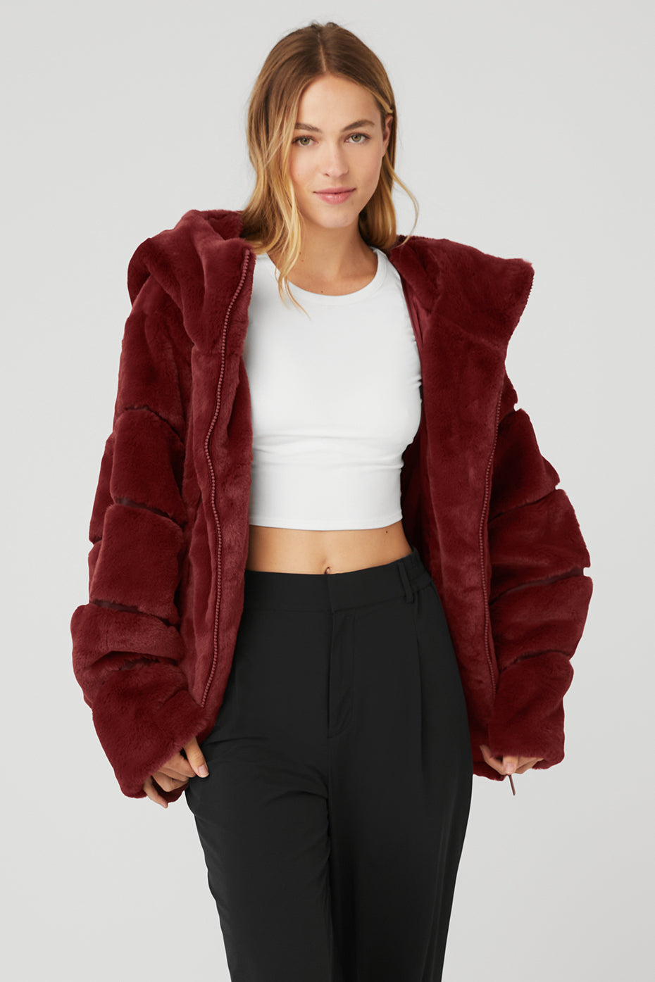 Burgundy Women's Alo Yoga Knock Out Faux Fur Jackets | ARE-247356