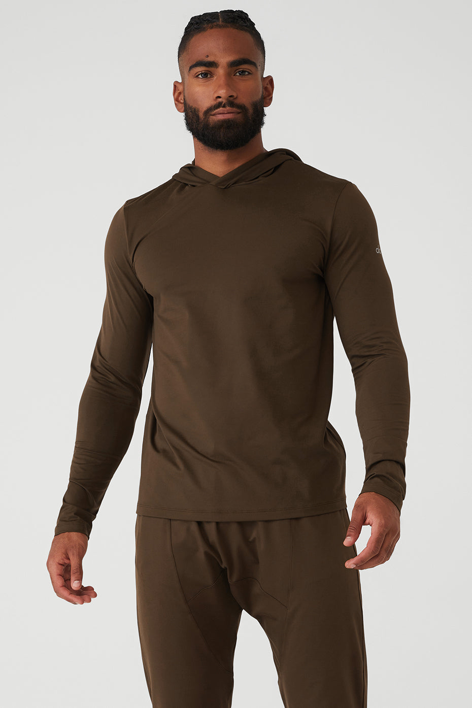 Chocolate Men's Alo Yoga Conquer Reform With Hood Long Sleeve | RJW-179204