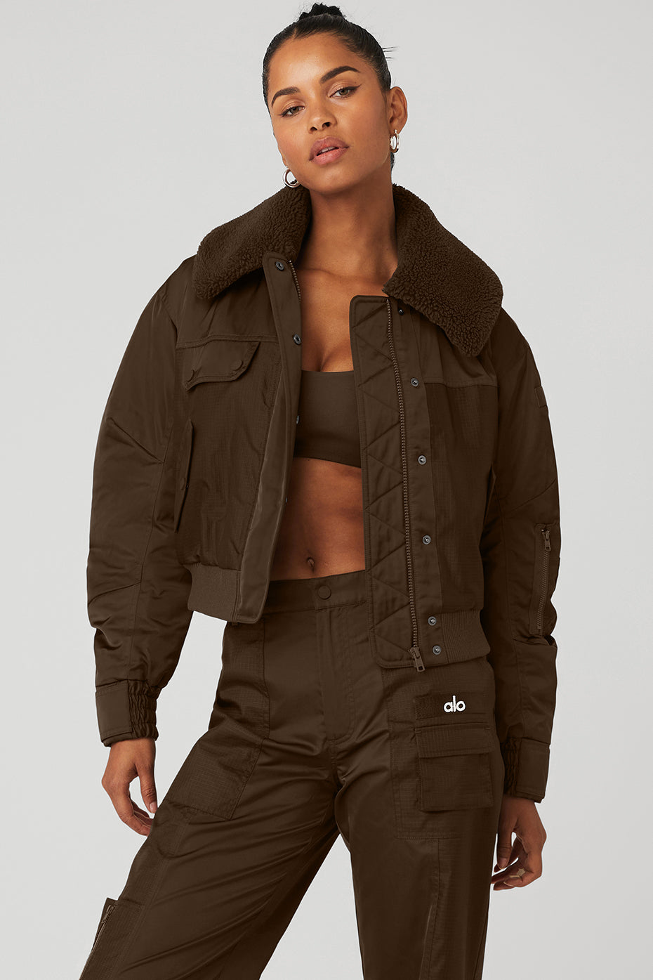 Chocolate Women's Alo Yoga Blaze Bomber Jackets | XYH-067819