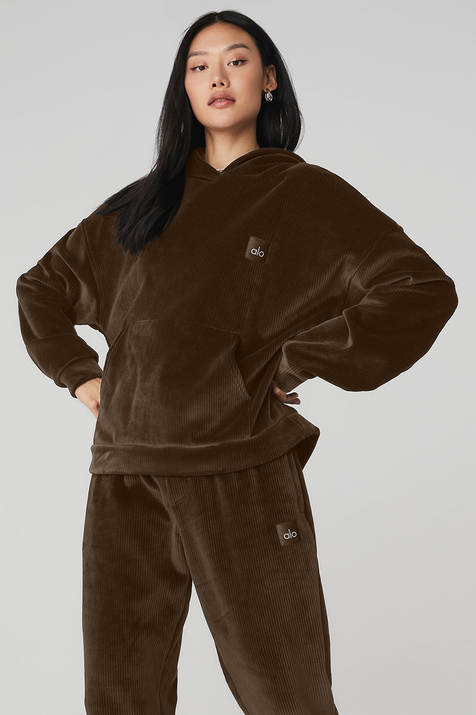 Chocolate Women's Alo Yoga Velour Baller Hoodie | BAW-291537