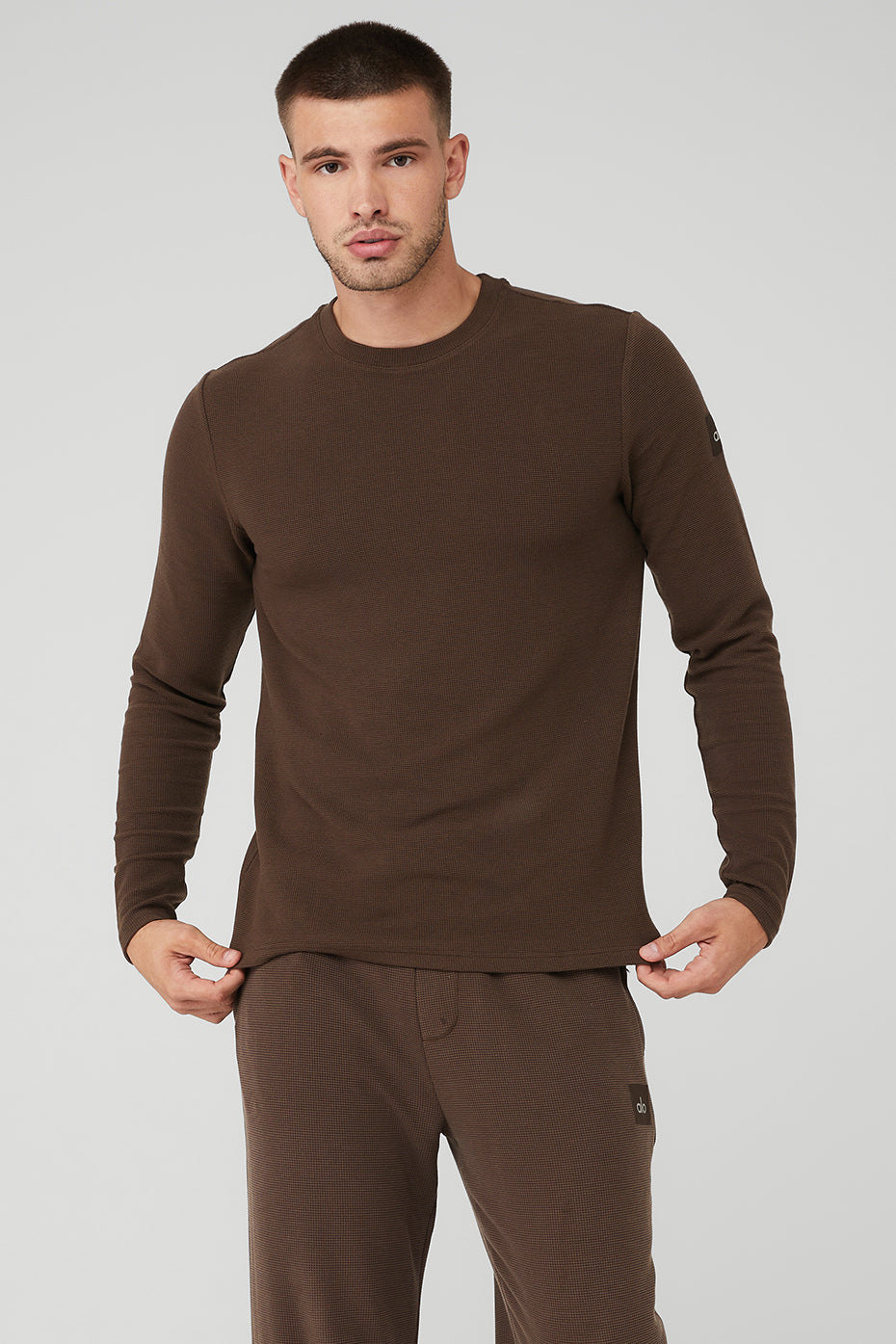 Coffee Men's Alo Yoga Micro Waffle Fast Break Tee Long Sleeve | WCT-943628