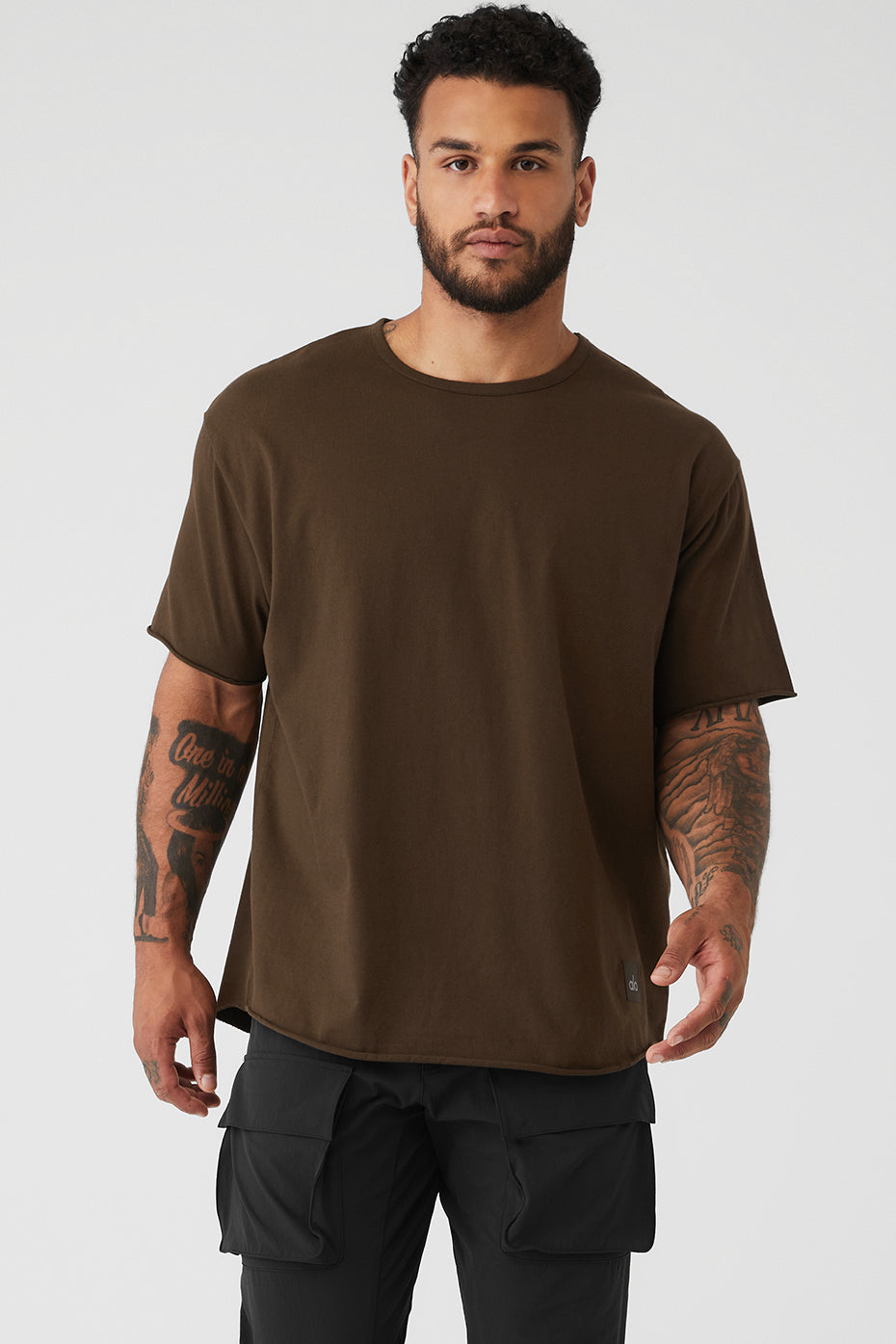 Coffee Men's Alo Yoga Society Crewneck Tee Short Sleeve | MAU-860429