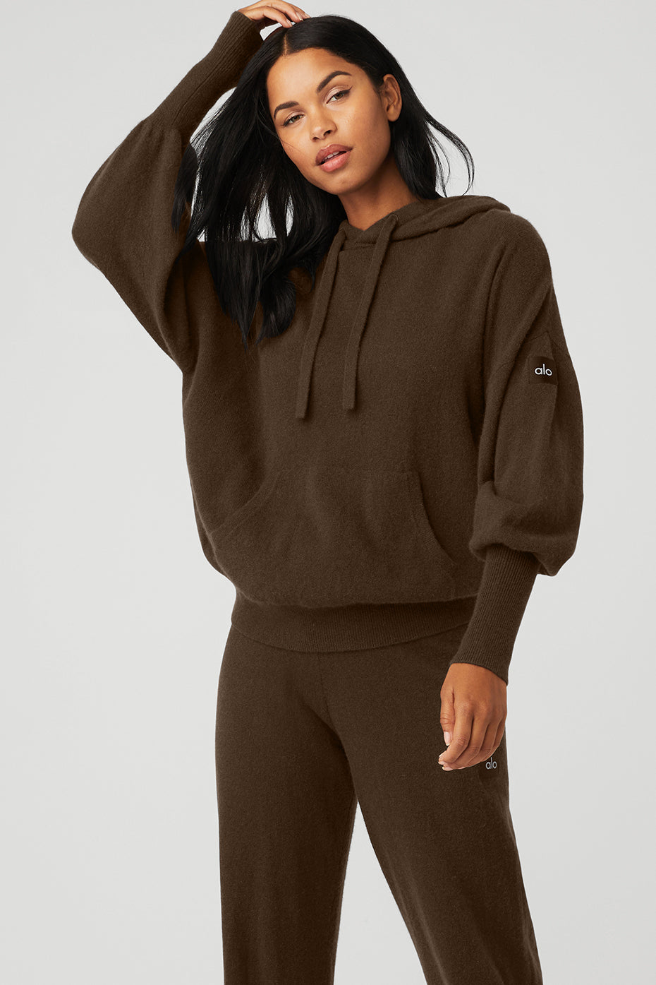 Dark Coffee Women's Alo Yoga Cashmere Jet Set Hoodie | RUC-564730