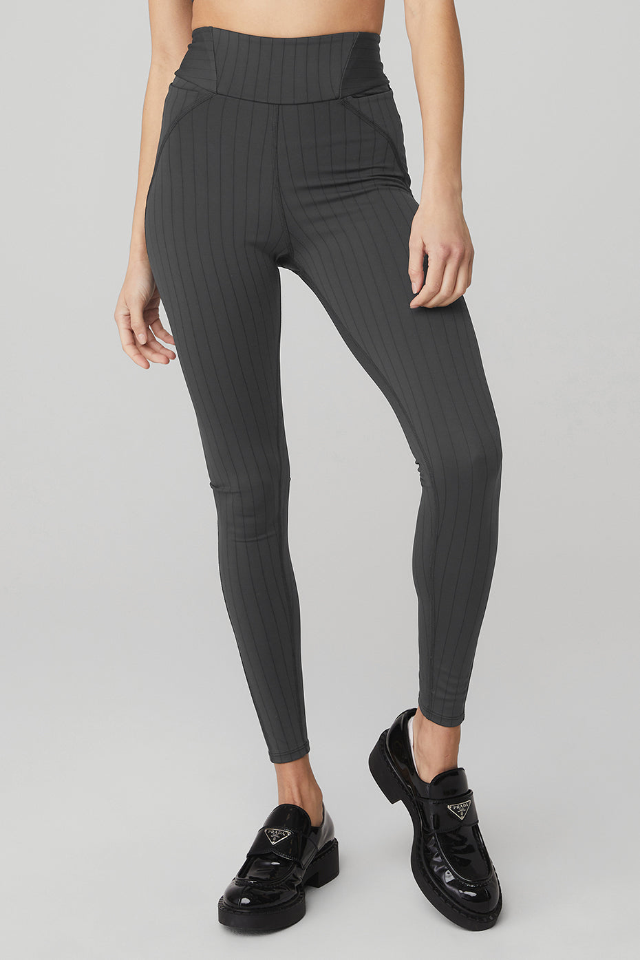 Dark Grey / Black Women's Alo Yoga Pinstripe Jacquard Extreme High-Waist Leggings | VJM-032947