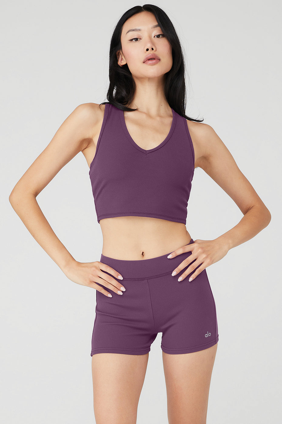 Dark Purple Women's Alo Yoga Goddess Ribbed Cropped Racerback Tanks | JAE-743026