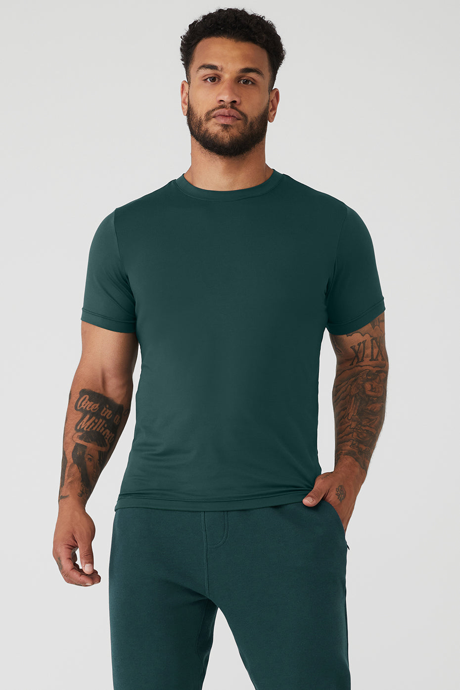 Green Men's Alo Yoga Conquer Reform Crewneck Short Sleeve | LWT-015246