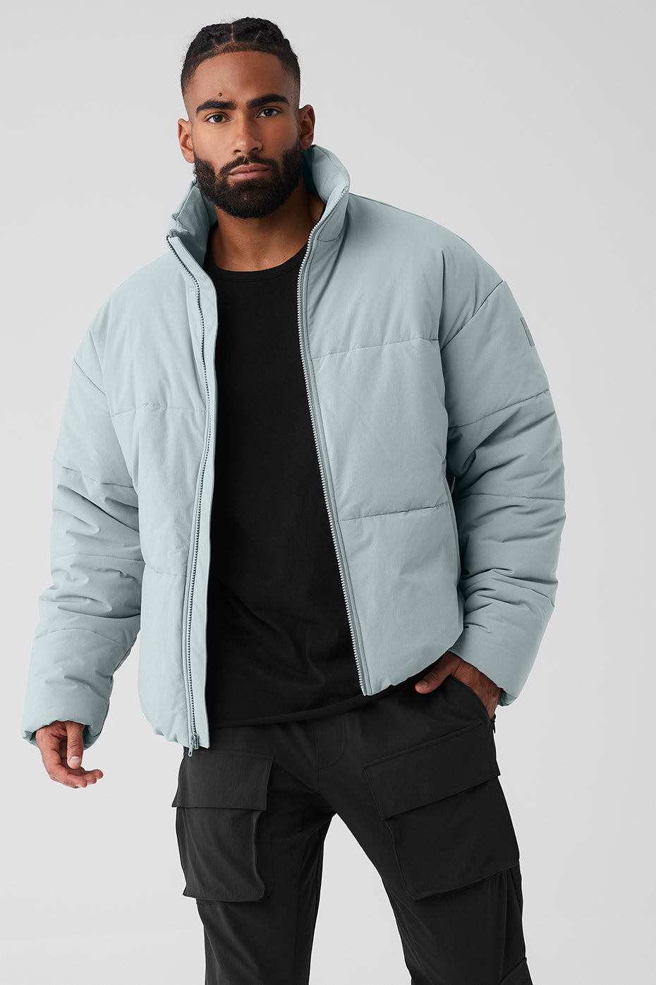 Grey Men's Alo Yoga Stretch Woven Street Puffer Jackets | NOM-039568