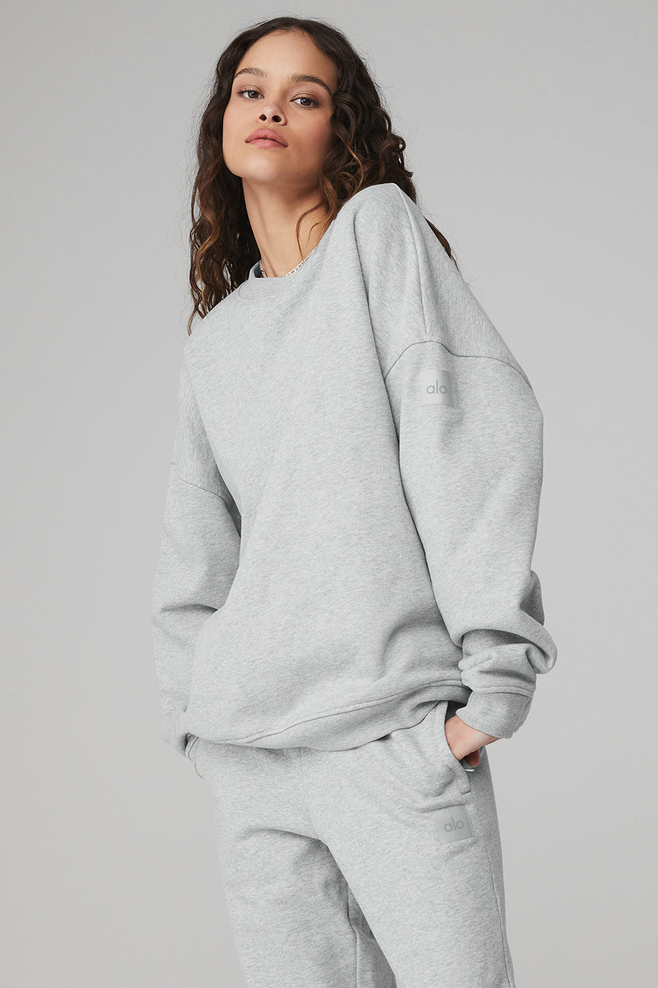 Grey Women's Alo Yoga Renown Heavy Weight Crew Neck Pullover Sweatshirts | VMO-563978