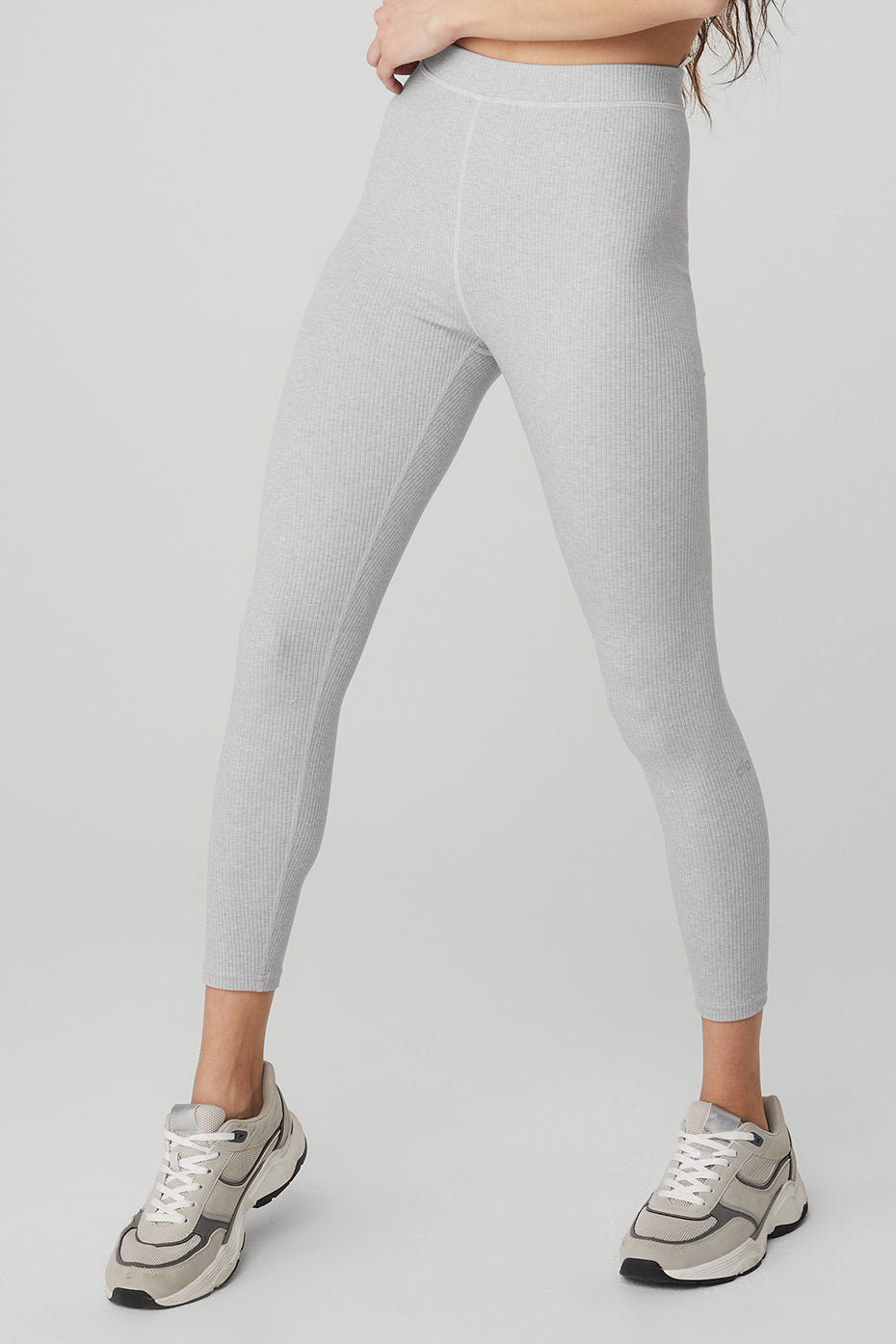 Grey Women's Alo Yoga Ribbed High-Waist 7/8 Blissful Leggings | VQD-450279