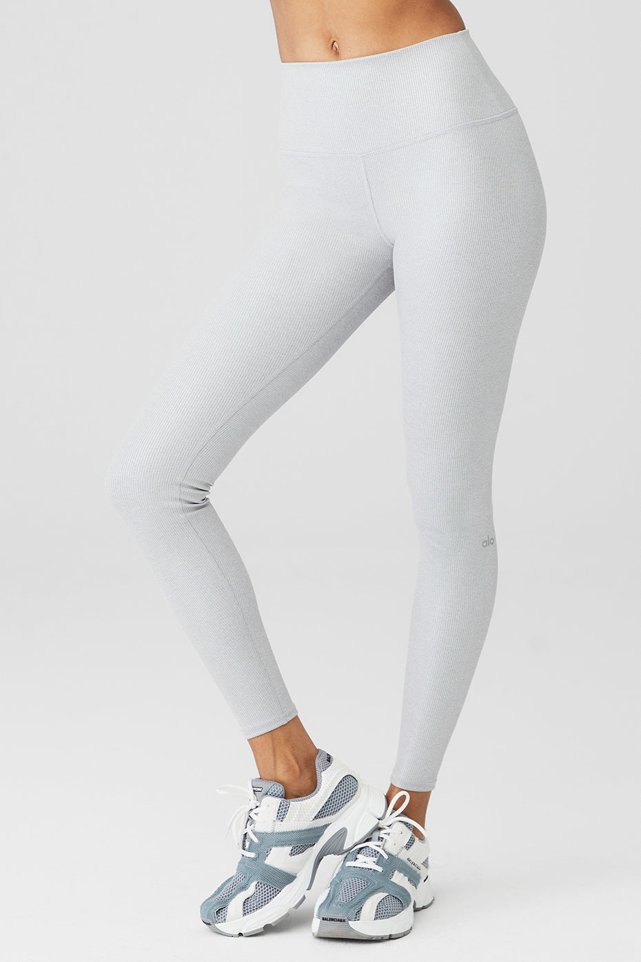 Light Grey Women's Alo Yoga Alosoft Ribbed High-Waist Shimmer Leggings | FIA-728649