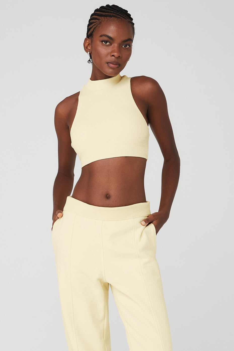 Light Yellow Women's Alo Yoga Goddess Rib Cropped Dynamite Tanks | VUA-914726