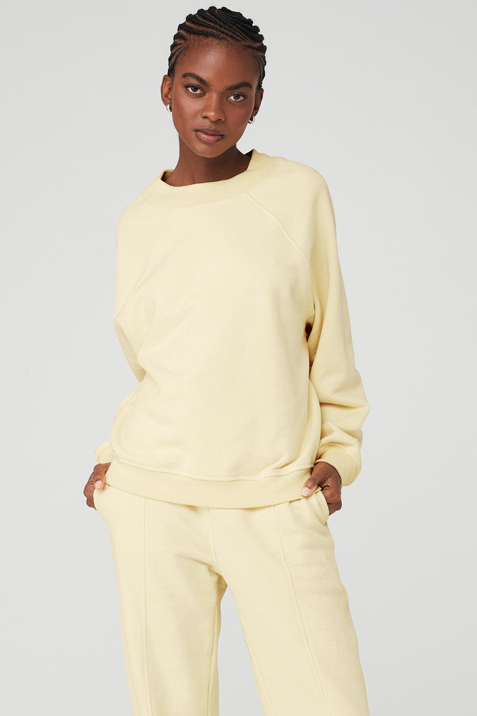 Light Yellow Women's Alo Yoga Heavy Weight Free Time Crew Neck Pullover Sweatshirts | GVI-641730