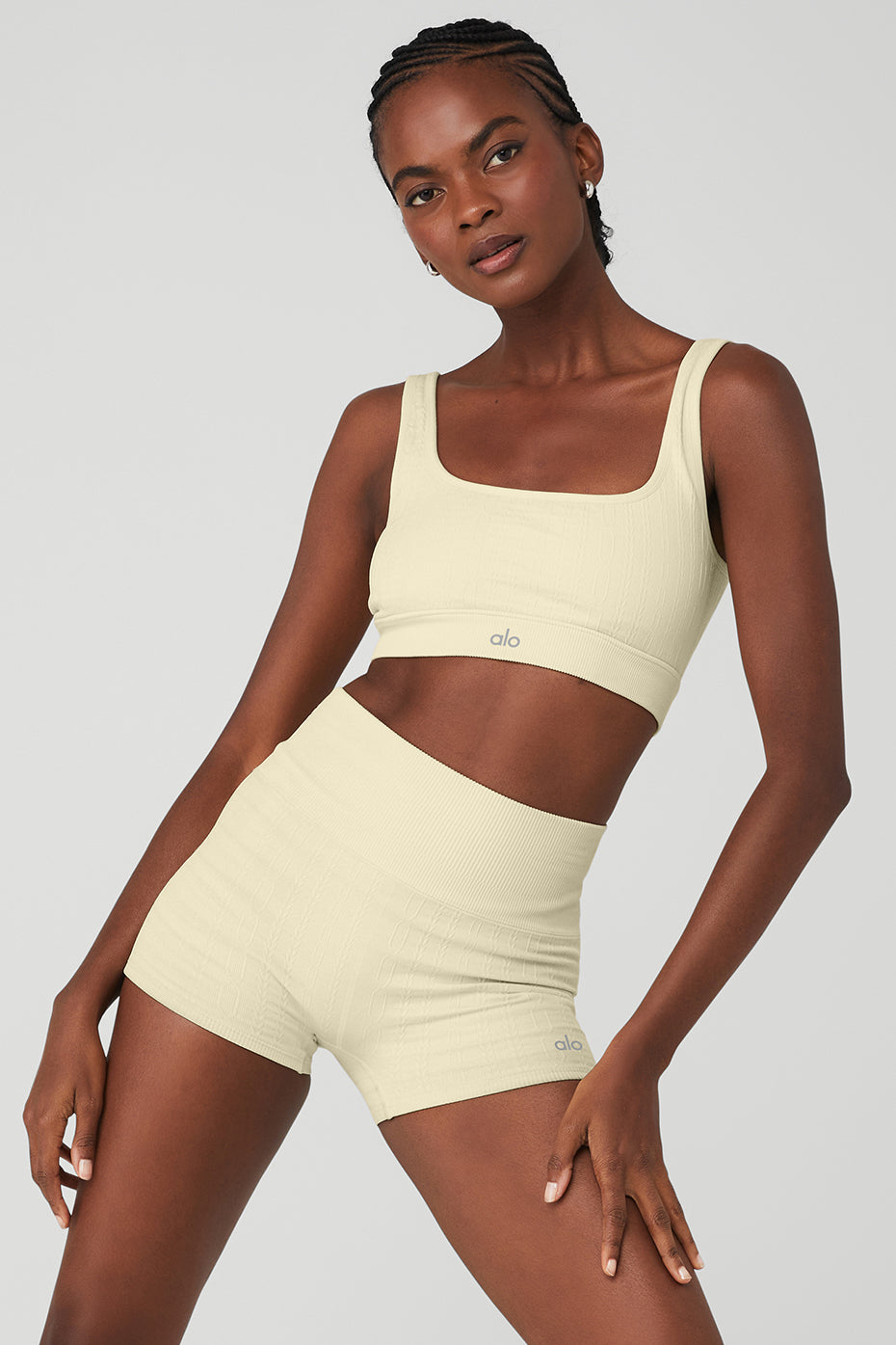 Light Yellow Women's Alo Yoga Seamless Cable Knit Bras | PCL-426701