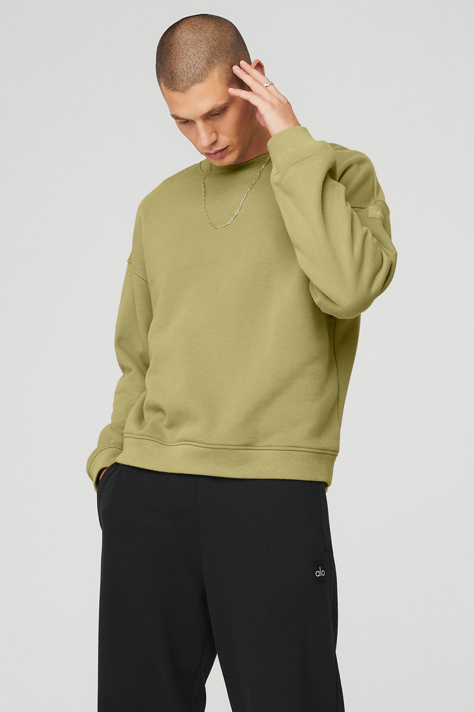 Mustard Green Men's Alo Yoga Renown Heavy Weight Crew Neck Pullover Sweatshirts | SCF-275498