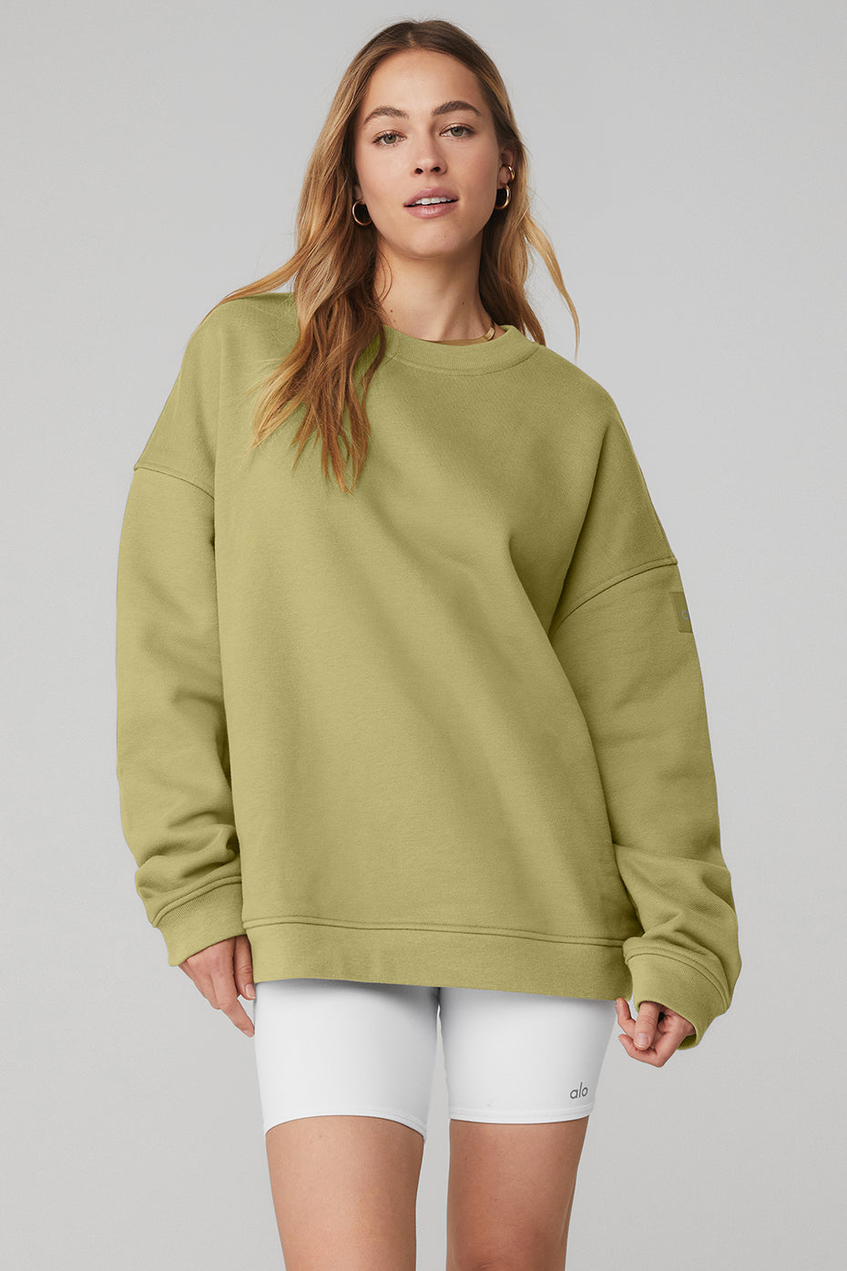 Mustard Green Women's Alo Yoga Renown Heavy Weight Crew Neck Pullover Sweatshirts | NGJ-598713