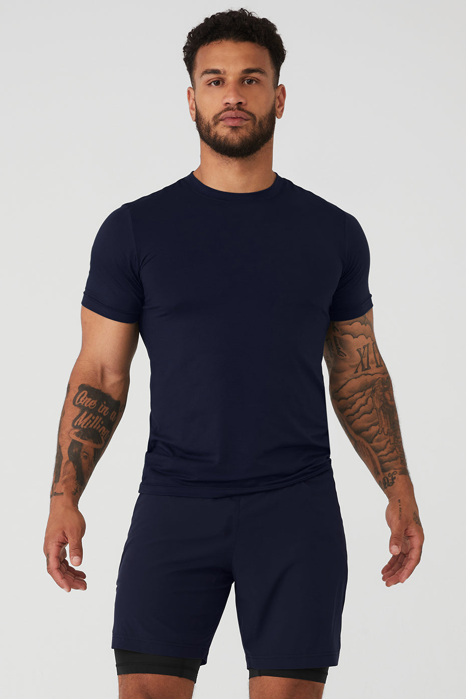 Navy Men's Alo Yoga Conquer Reform Crewneck Short Sleeve | EXG-572380