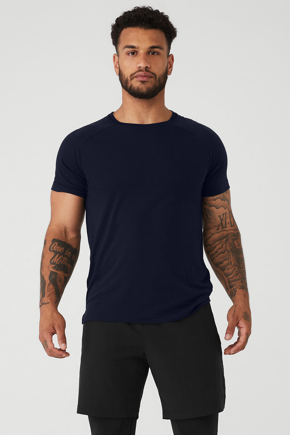 Navy Men's Alo Yoga The Triumph Crew Neck Tee Short Sleeve | YSM-480271