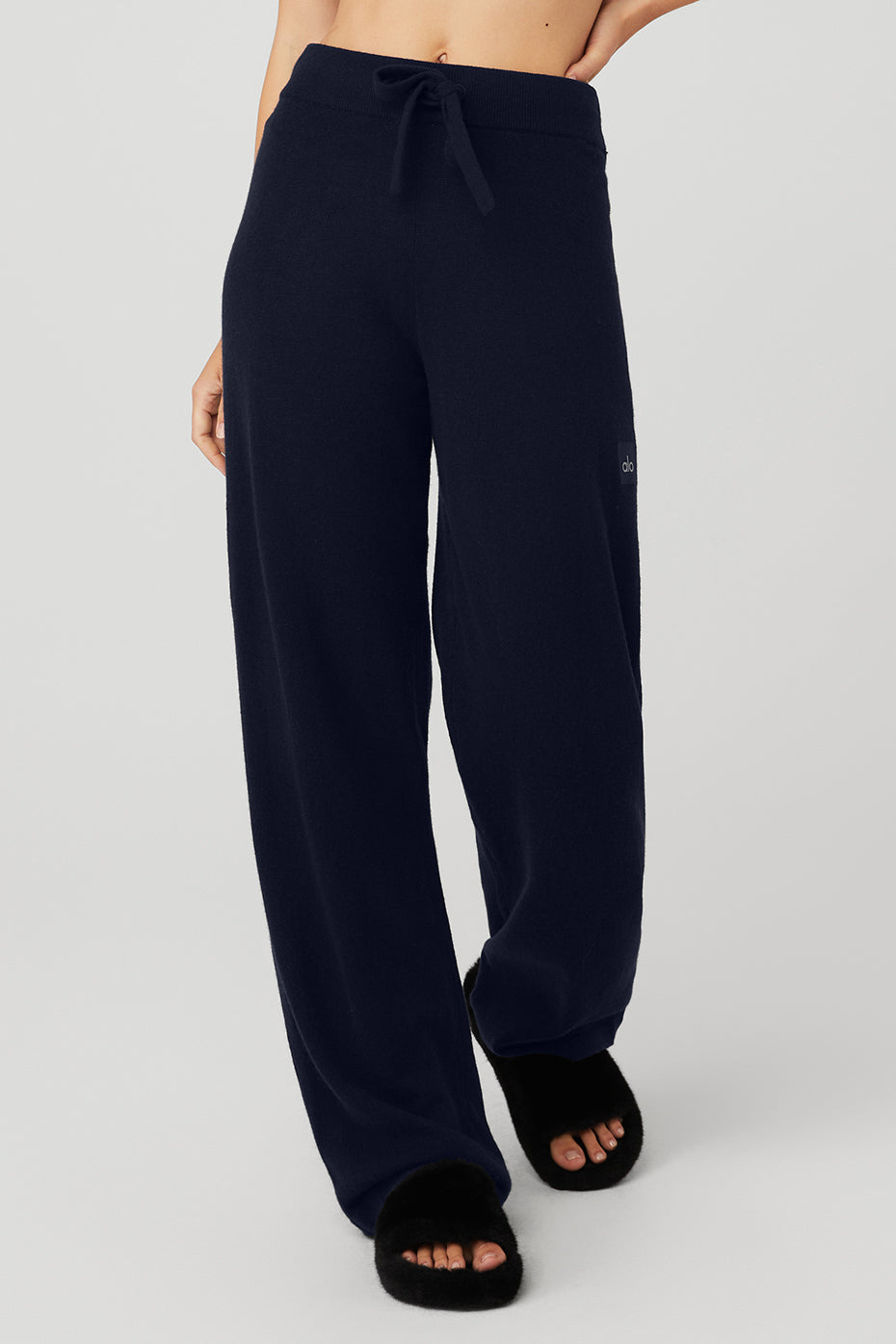 Navy Women's Alo Yoga Cashmere High-Waist Jet Set Wide Leg Sweatpants | ABQ-086537