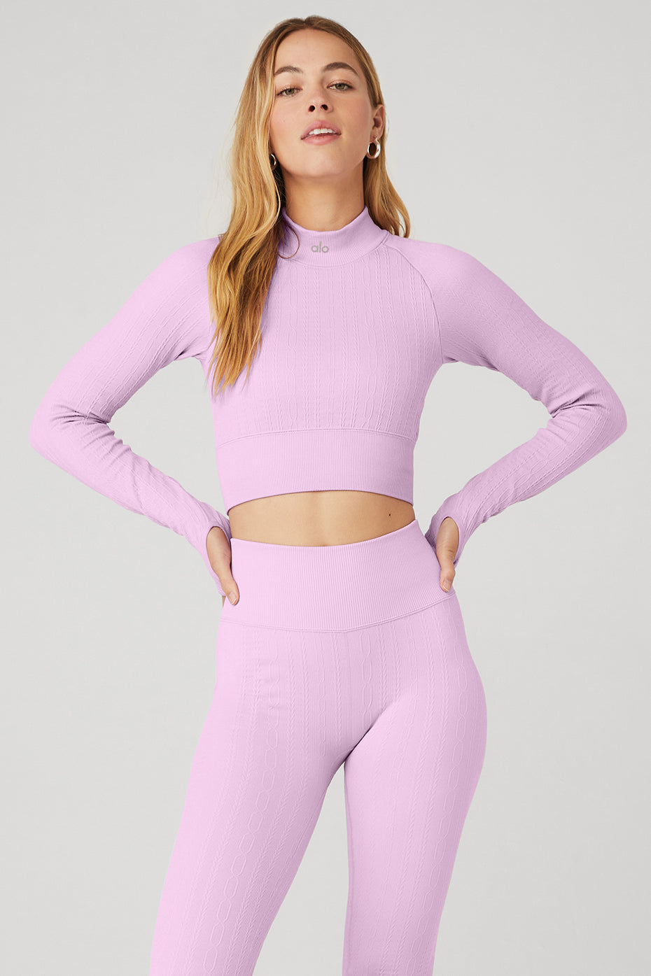 Pink Women's Alo Yoga Seamless Cable Knit Long Sleeve | NIL-608547