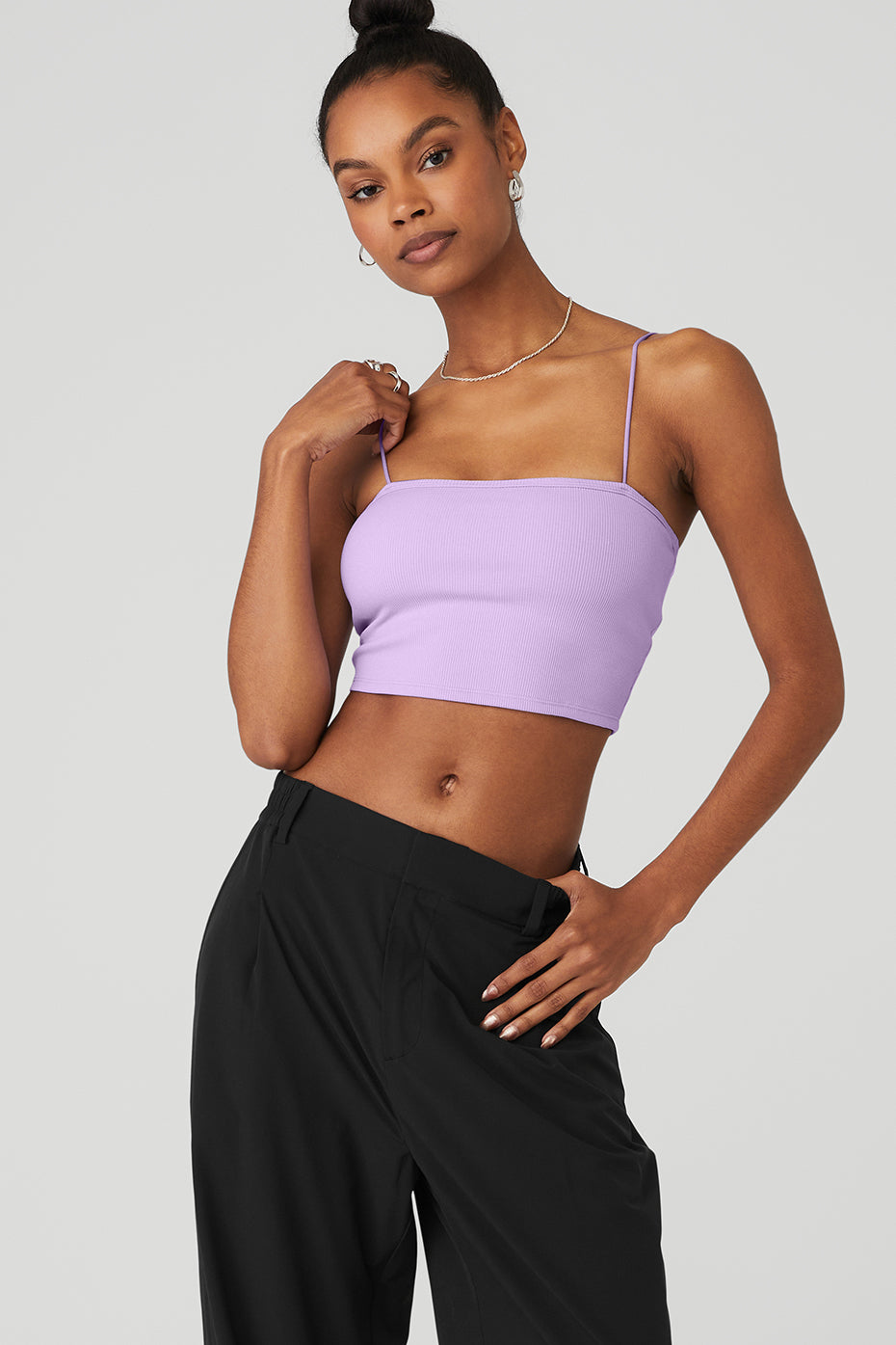 Purple Women's Alo Yoga Goddess Ribbed Bandeau Tanks | MWJ-653107