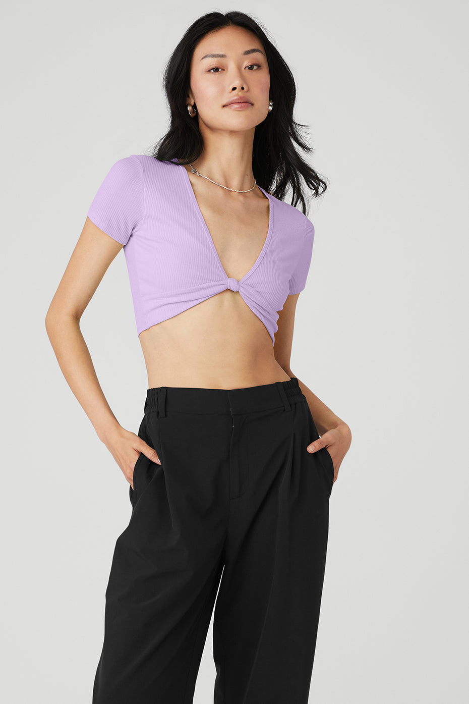 Purple Women's Alo Yoga Ribbed Knotty Short Sleeve | OYW-479302