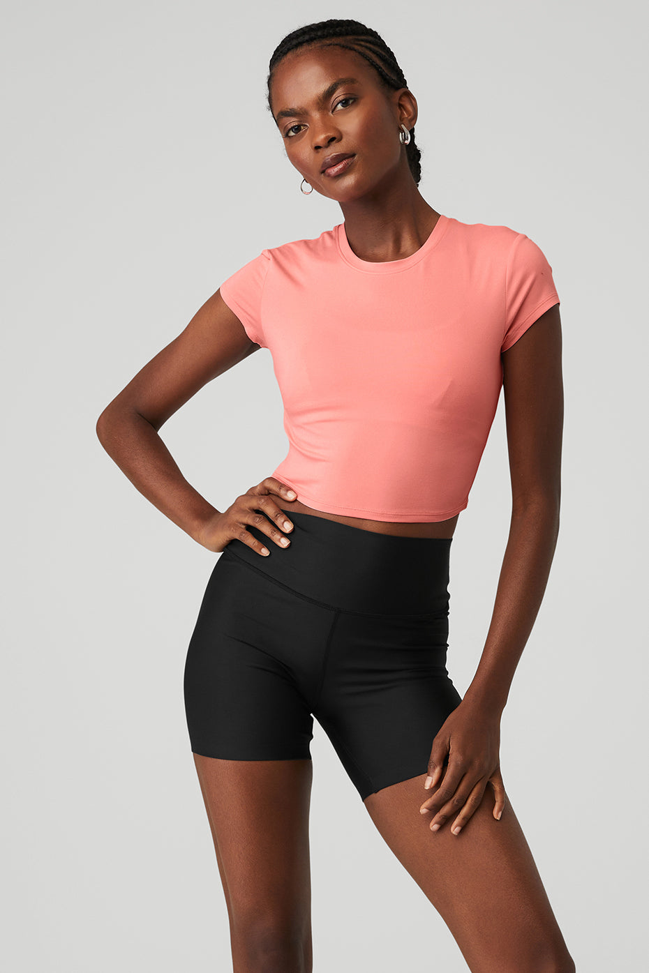 Rose Pink Women's Alo Yoga Alosoft Crop Finesse Short Sleeve | IAV-538064