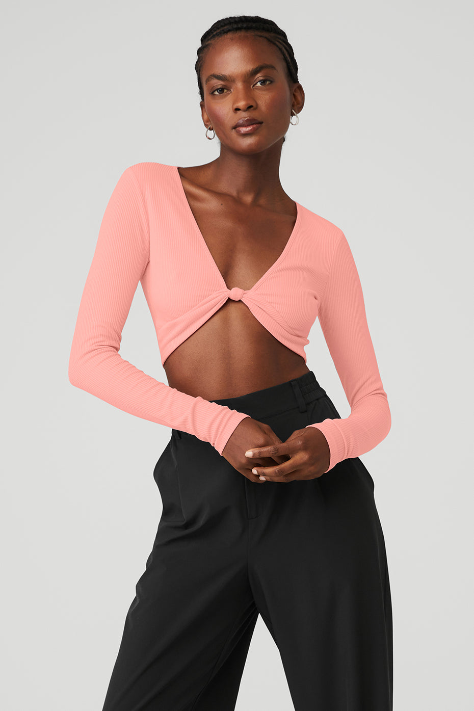 Rose Pink Women's Alo Yoga Ribbed Knotty Long Sleeve | NEO-832074