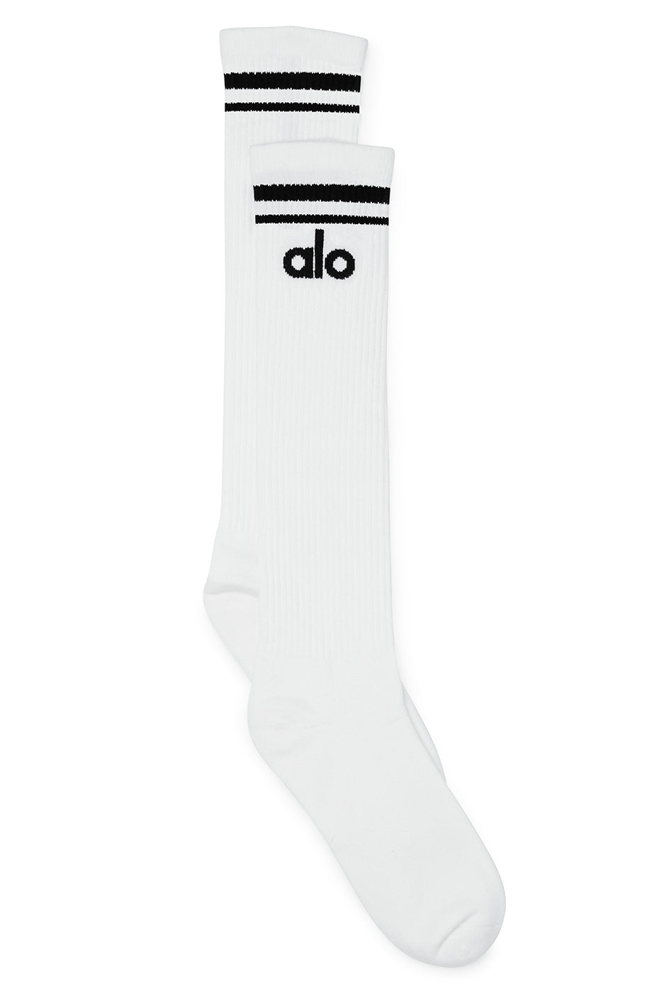 White / Black Women's Alo Yoga Knee-High Throwback Socks | NWE-403215