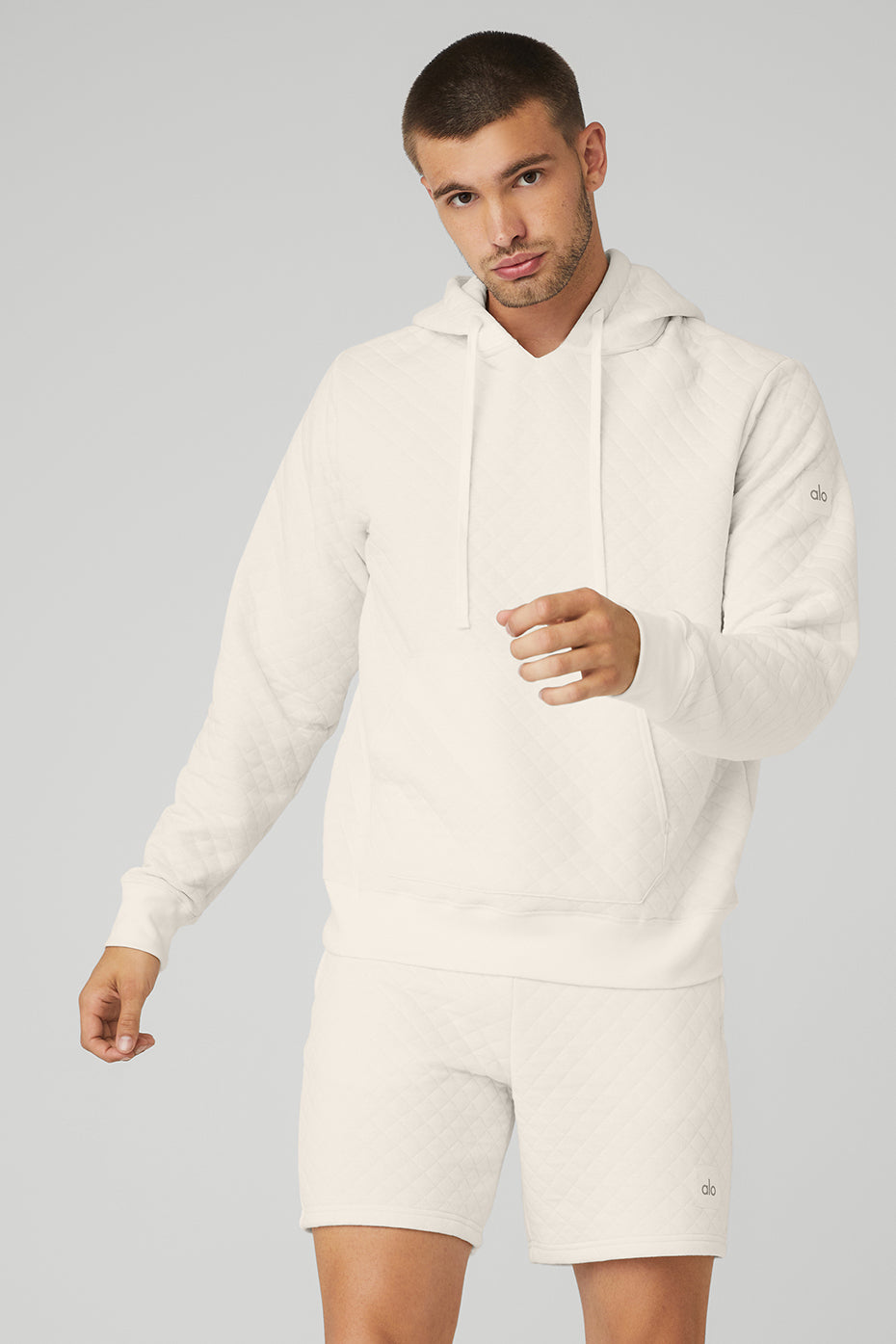 White Men's Alo Yoga Quilted Stadium Hoodie | HGV-147530