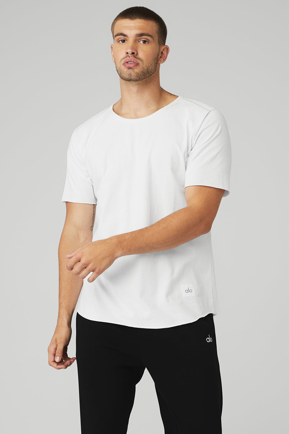 White Men's Alo Yoga Society Crewneck Tee Short Sleeve | EOJ-920745