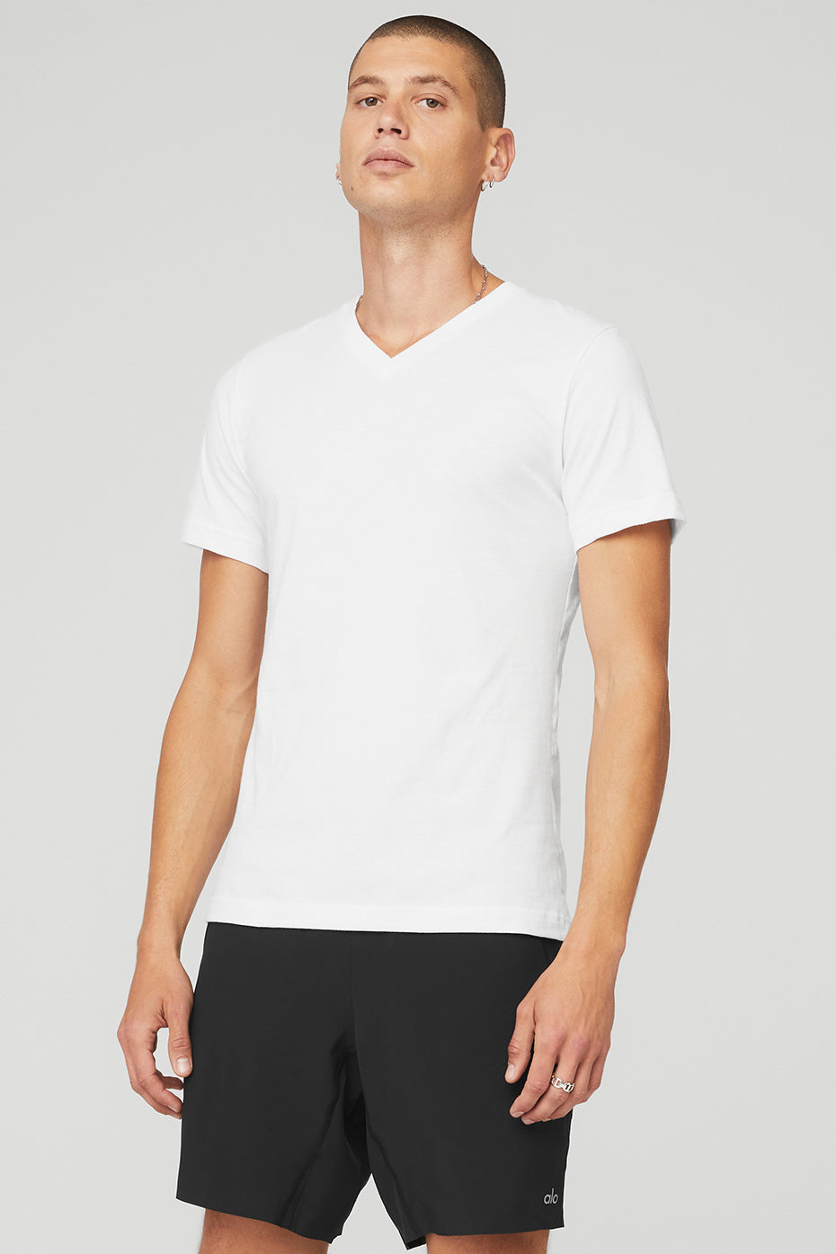 White Men's Alo Yoga The Triumph V-Neck Tee Short Sleeve | ZVQ-194205